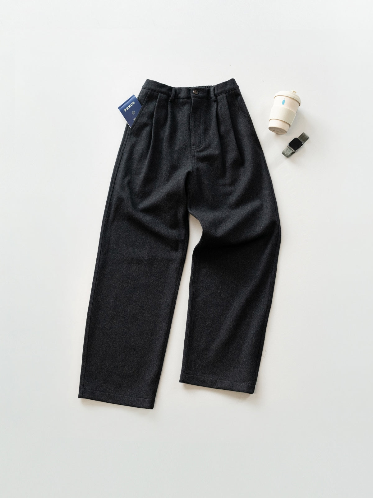 City Wool Pin-tuck Trouser (Charcoal)