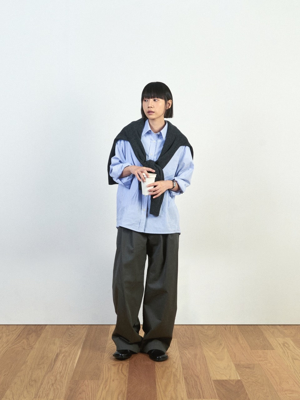 (W)Office Belted Pin-tuck Pants (Khaki)