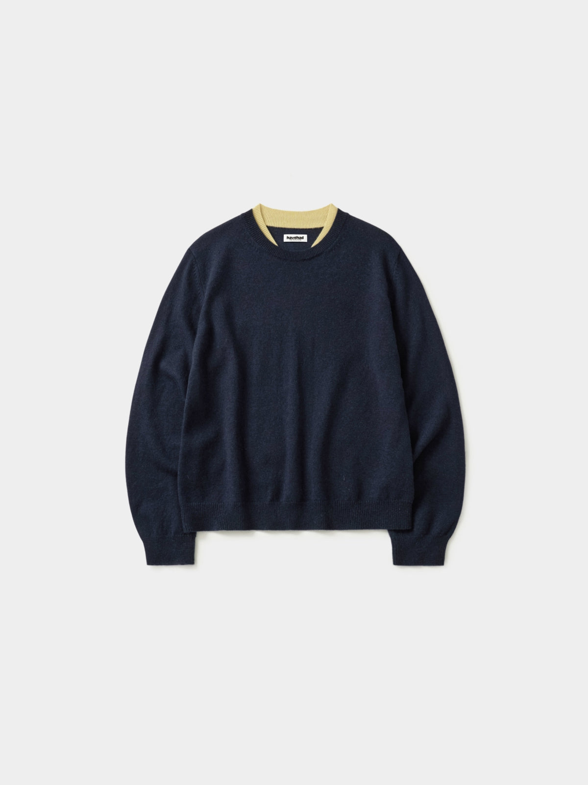 Layered Wool Round Knit (Navy-Lemon)