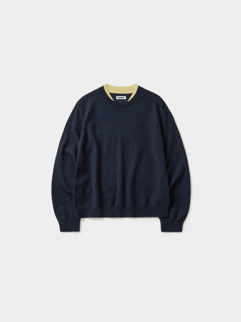 Layered Wool Round Knit (Navy-Lemon)