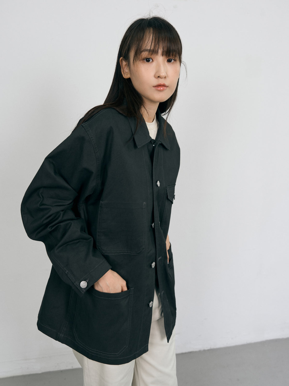Twill Cotton Chore Jacket (Charcoal)
