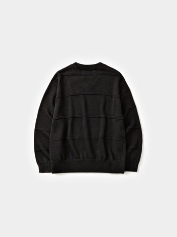Cable Stripe V-Neck Knit (Black)