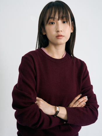 Layered Wool Round Knit (Burgundy-Pink)