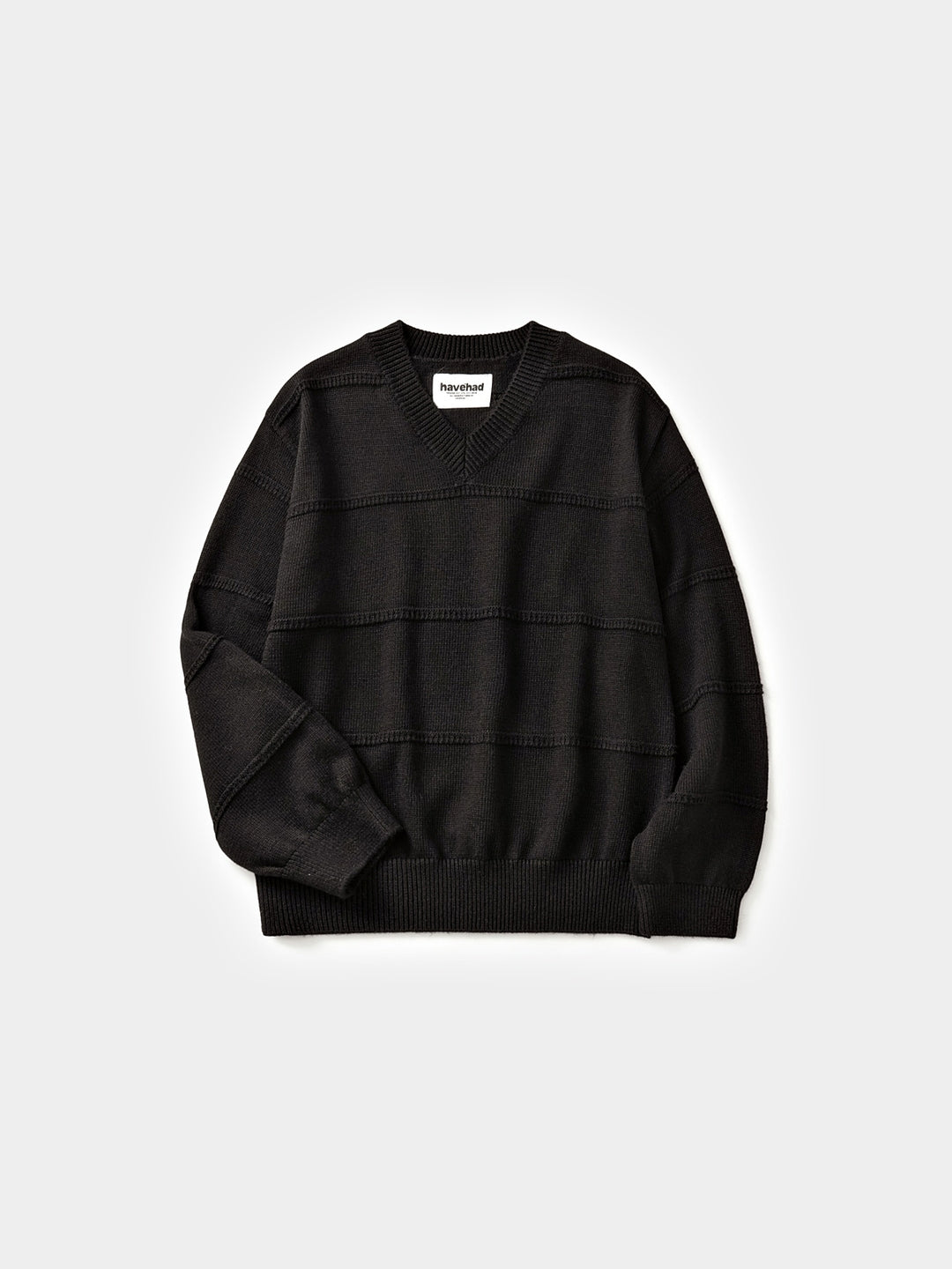 Cable Stripe V-Neck Knit (Black)