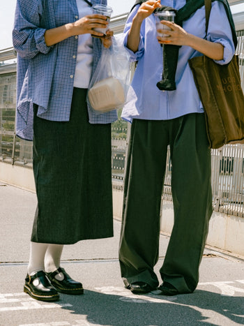 (W)Office Belted Pin-tuck Pants (Blue Gray)