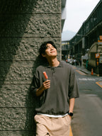 Airy Cotton Collar Knit (Charcoal)