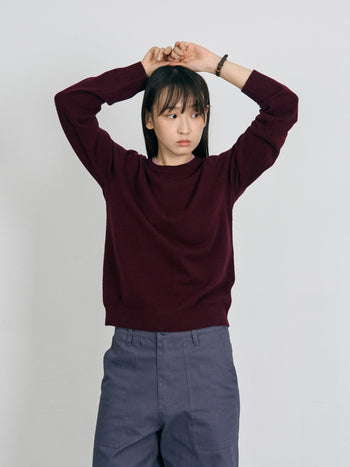 Layered Wool Round Knit (Burgundy-Pink)