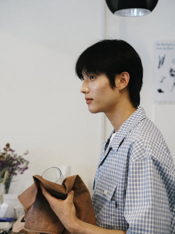 Window Check Open Collar Shirts (Light Blue)