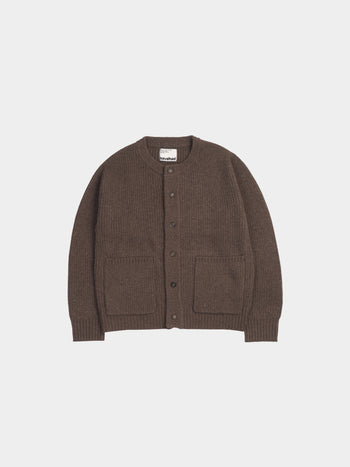 Fine Wool Roundneck Cardigan (Brown)