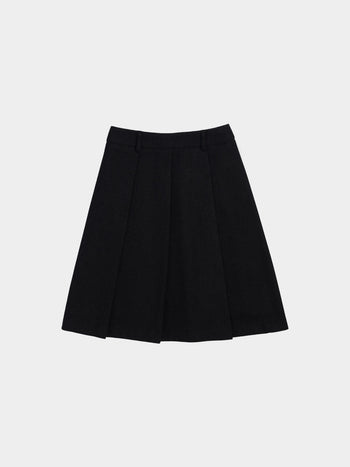 Wool Blend Pleats Skirt (Black)