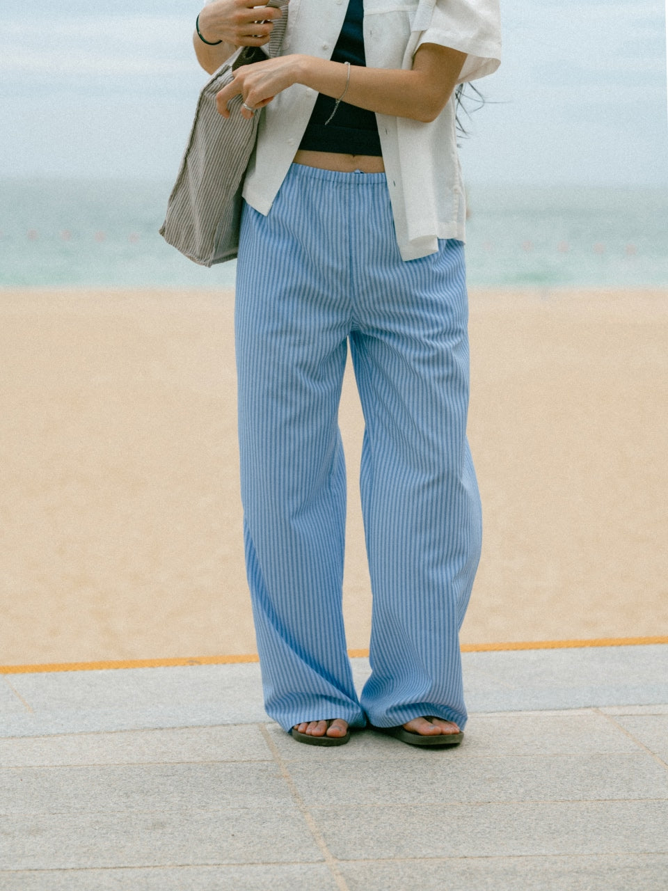 Easy Stripe Banding Pants (Stripe Ivory)