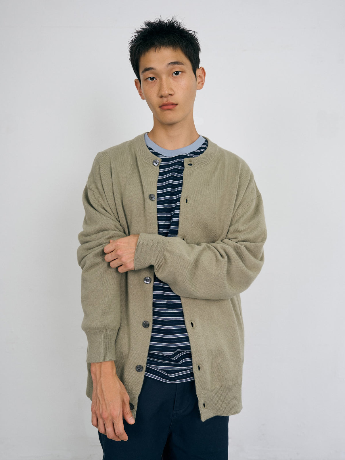 Daily Wool Round Cardigan (Olive)