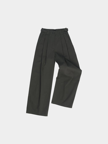 Office Belted Pin-tuck Pants (Khaki)