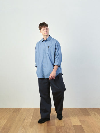 Office Belted Pin-tuck Pants (Blue Gray)