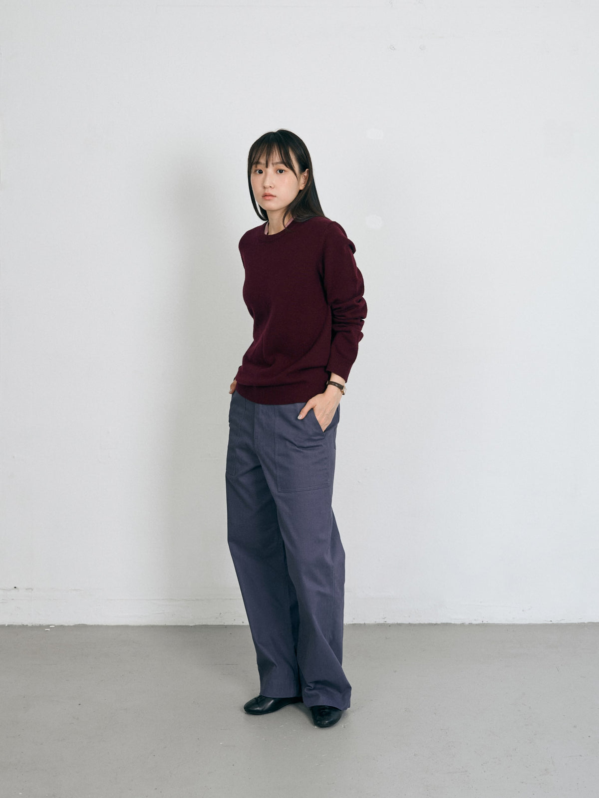 Layered Wool Round Knit (Burgundy-Pink)