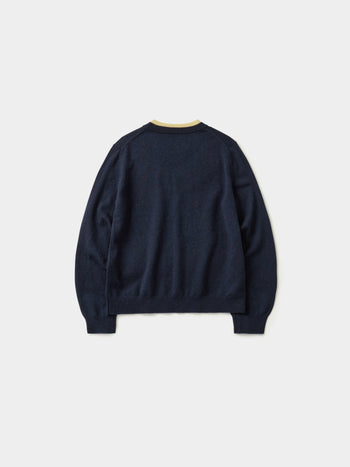 Layered Wool Round Knit (Navy-Lemon)