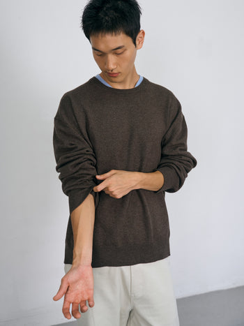 Layered Wool Crew Knit (Brown-Light Blue)
