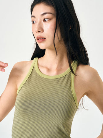 U-neck Sleeveless Top (Stripe Olive)