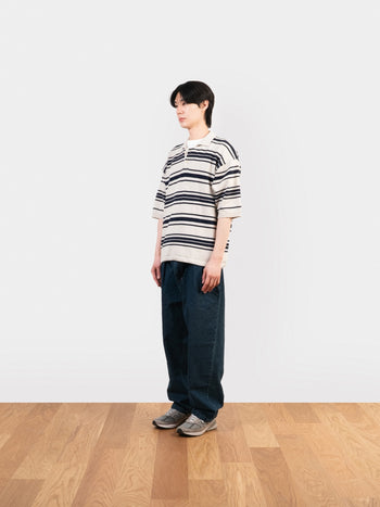 Airy Cotton Collar Knit (Stripe Ivory)