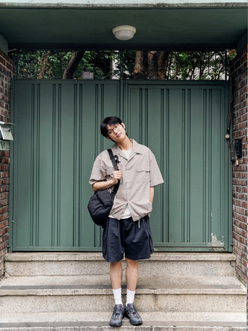 Window Check Open Collar Shirts (Brown)