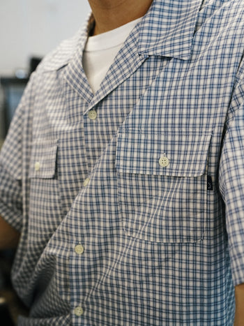 Window Check Open Collar Shirts (Light Blue)