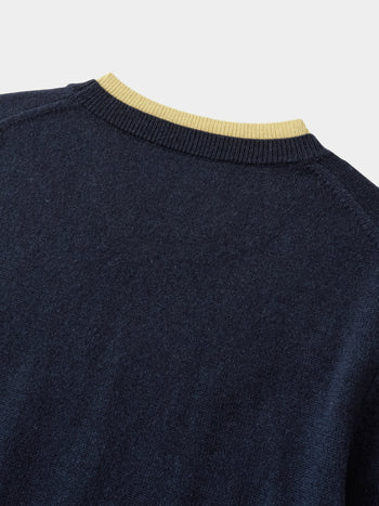 Layered Wool Round Knit (Navy-Lemon)
