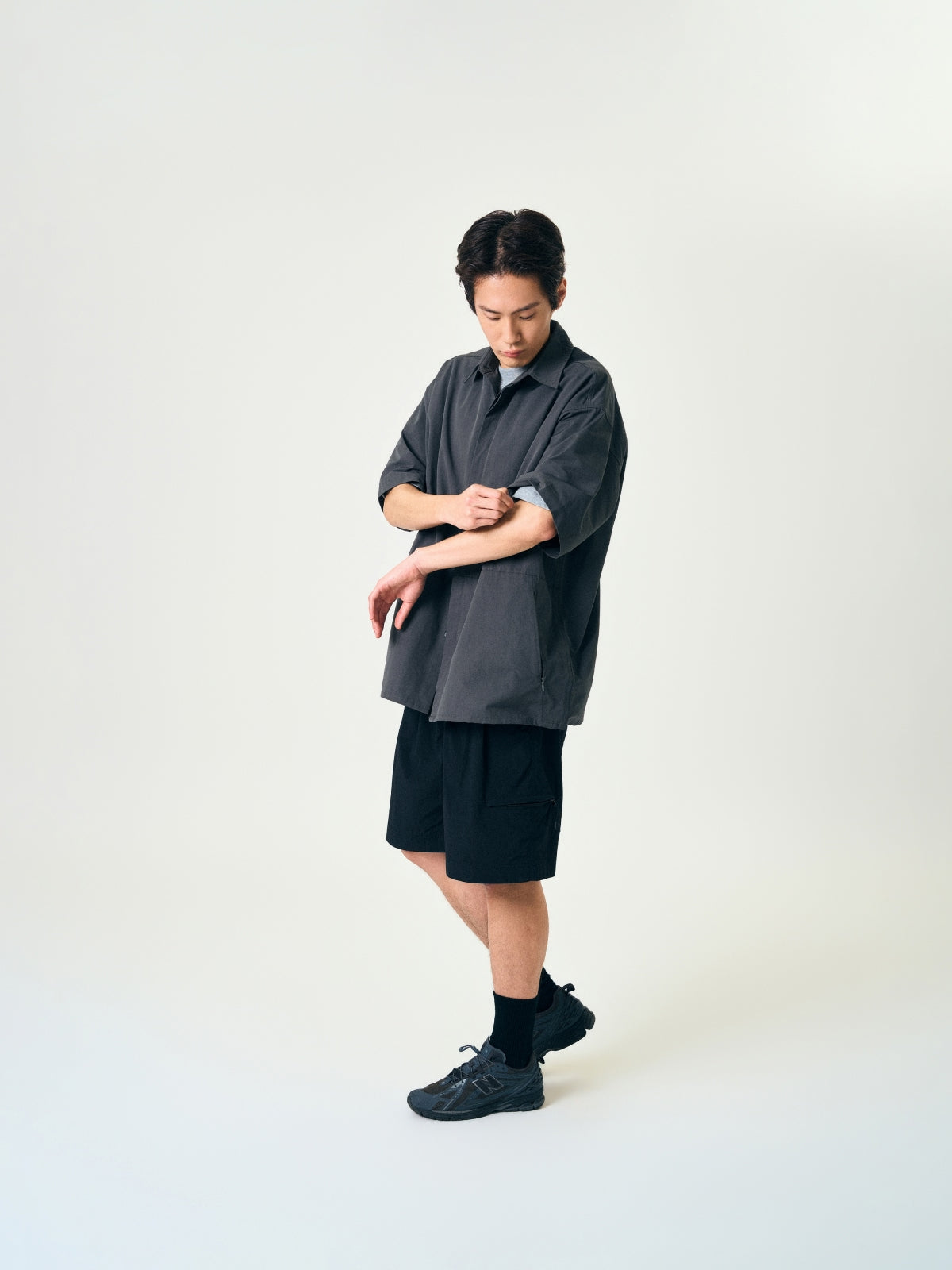 Hidden Type Half Sleeve Shirts (Navy)