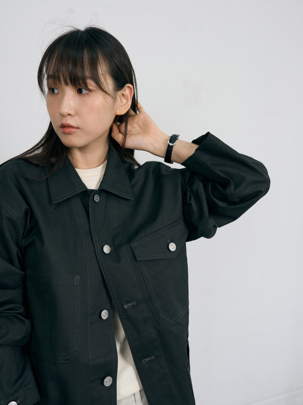 Twill Cotton Chore Jacket (Charcoal)