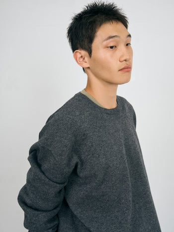 Layered Wool Crew Knit (Charcoal-Olive)