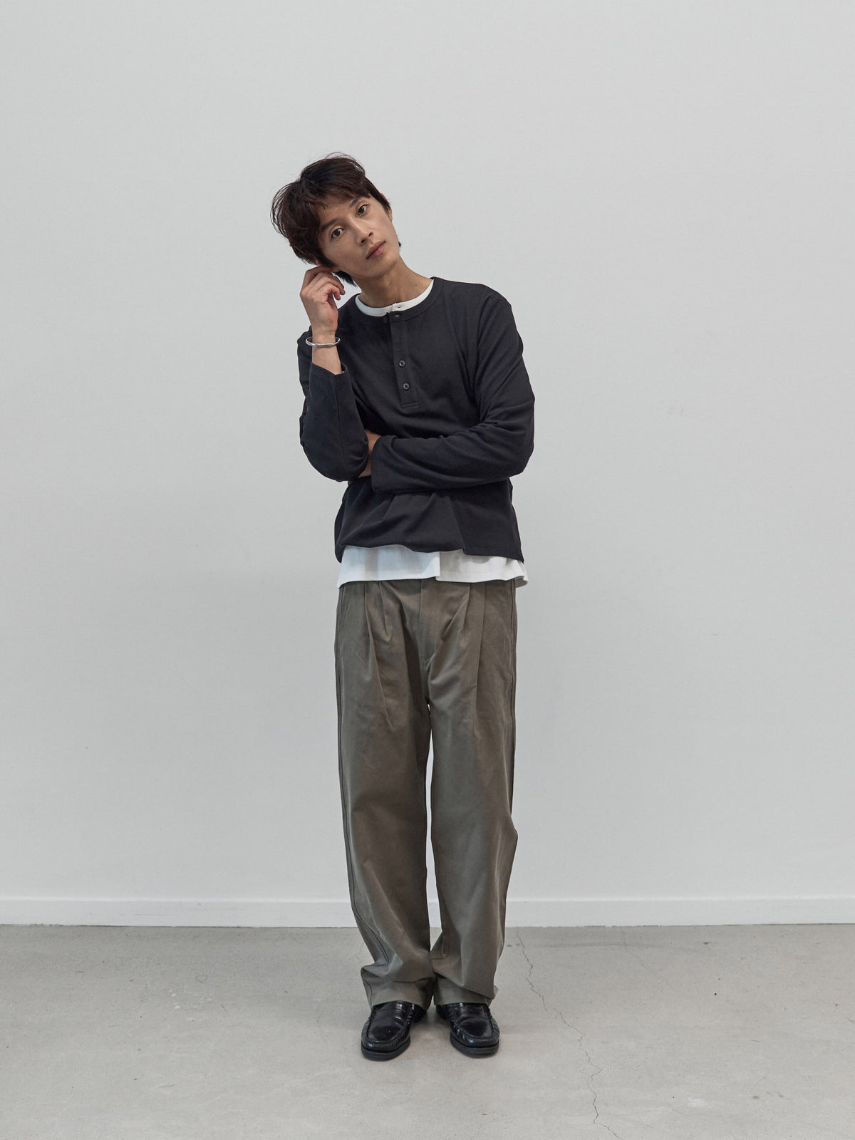 Henley Neck Long Sleeve T-Shirt (White)