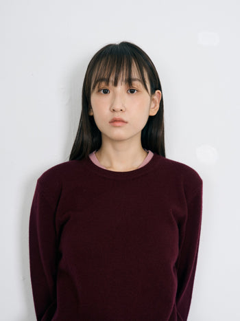 Layered Wool Round Knit (Burgundy-Pink)