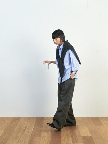 (W)Office Belted Pin-tuck Pants (Blue Gray)