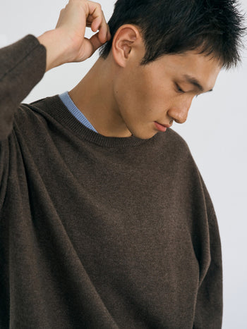 Layered Wool Crew Knit (Brown-Light Blue)