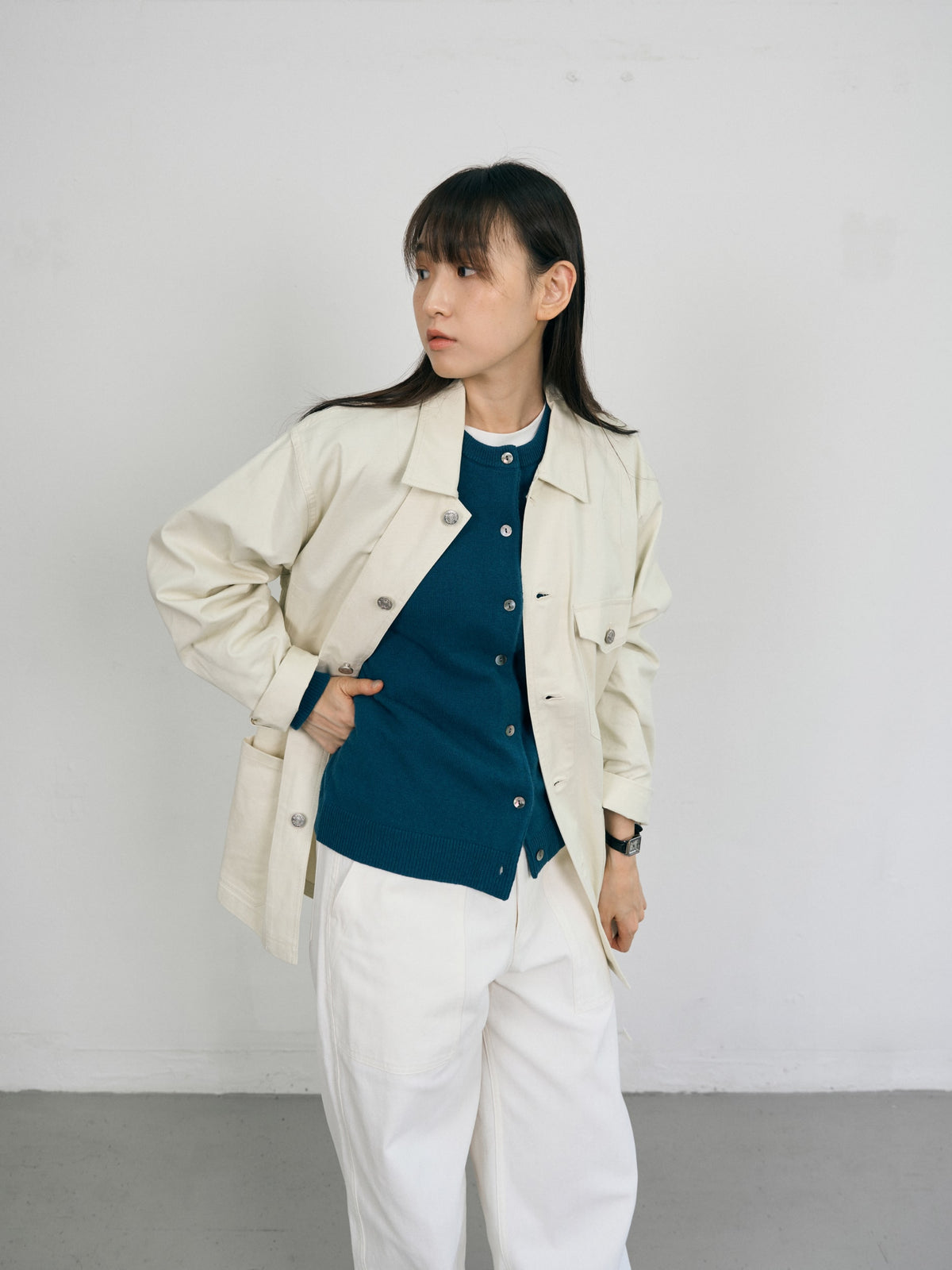 Twill Cotton Chore Jacket (Ecru)