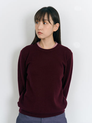 Layered Wool Round Knit (Burgundy-Pink)