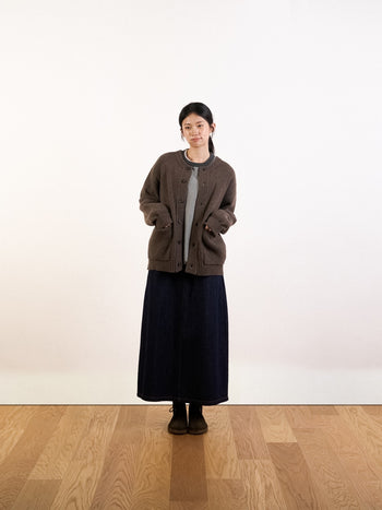 Fine Wool Roundneck Cardigan (Navy)
