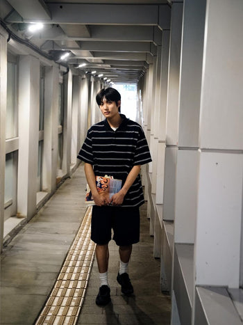 Oversized Stripe Polo Shirts (Navy)