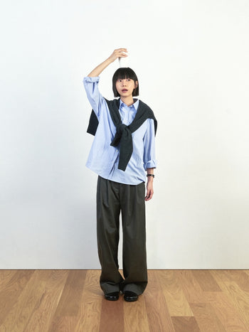 (W)Office Belted Pin-tuck Pants (Blue Gray)