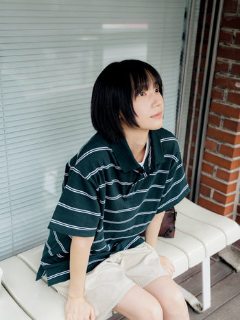 Oversized Stripe Polo Shirts (Green)