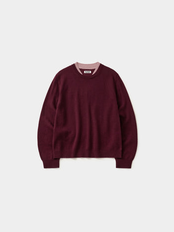 Layered Wool Round Knit (Burgundy-Pink)