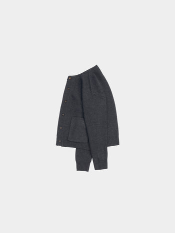 Fine Wool Roundneck Cardigan (Charcoal)