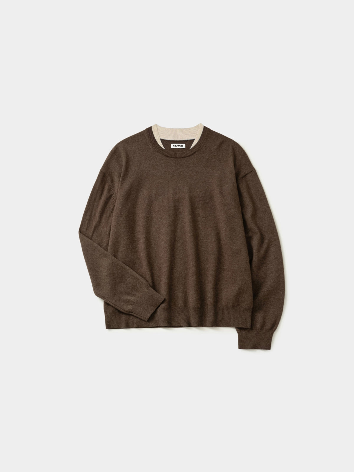 Layered Wool Round Knit (Brown-Ivory)