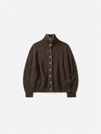 High-Neck Two-Tone Cardigan (Brown-Pink)