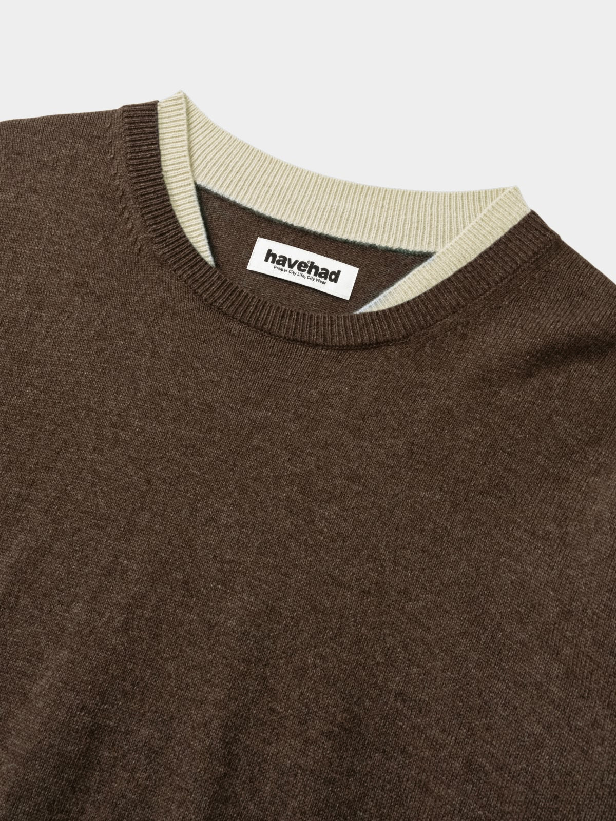 Layered Wool Round Knit (Brown-Ivory)