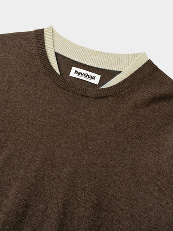 Layered Wool Round Knit (Brown-Ivory)