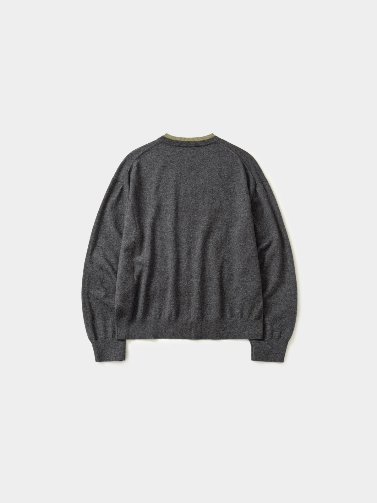 Layered Wool Crew Knit (Charcoal-Olive)