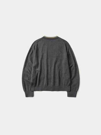 Layered Wool Crew Knit (Charcoal-Olive)
