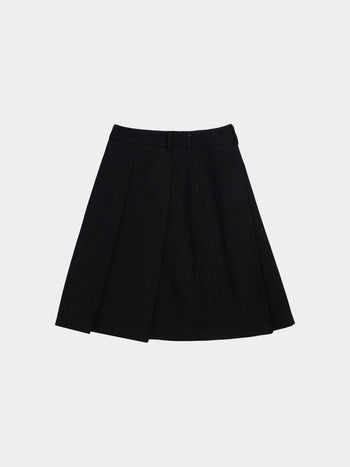 Wool Blend Pleats Skirt (Black)