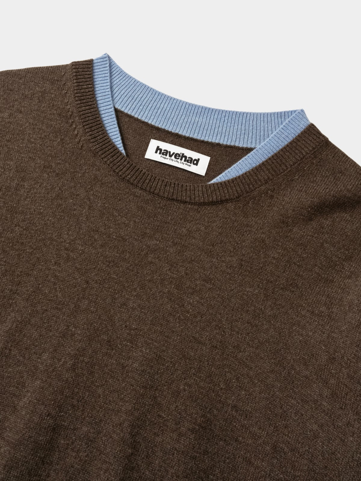 Layered Wool Crew Knit (Brown-Light Blue)
