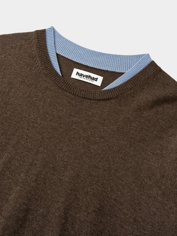 Layered Wool Crew Knit (Brown-Light Blue)